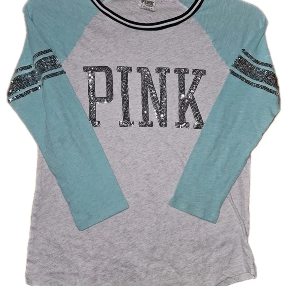 PINK Victoria's Secret Kids Raglan Sleeve Shirt - Gray and Blue - Picture 2 of 9